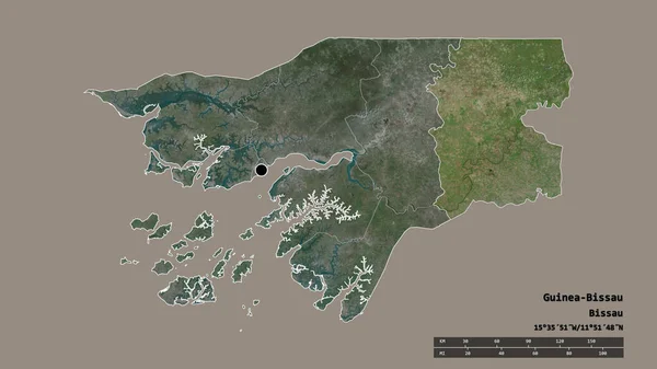 主要な地域部門と分離されたガブ地域とギニアビサウの荒廃した形 ラベル 衛星画像 3Dレンダリング — ストック写真