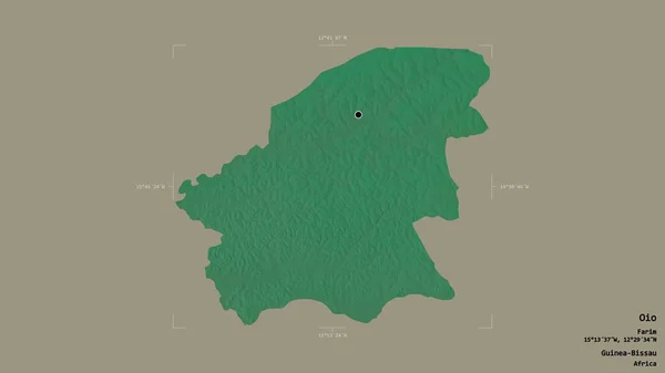 ギニアビサウの地域であるオイオ州の地域は 洗練された境界線の箱の中にしっかりとした背景に隔離されています ラベル 地形図 3Dレンダリング — ストック写真