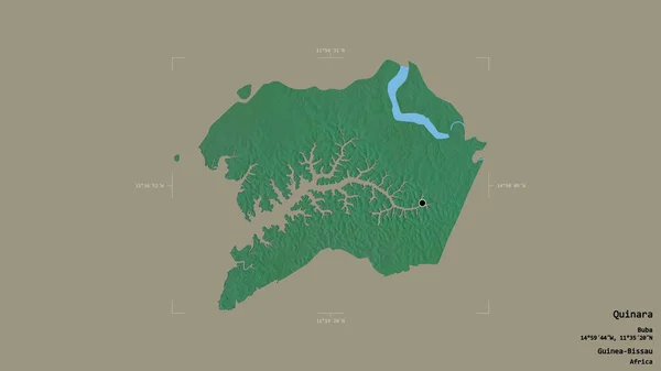 ギニアビサウの地域であるキナーラの地域は 洗練された境界の箱の中にしっかりとした背景に隔離されています ラベル 地形図 3Dレンダリング — ストック写真