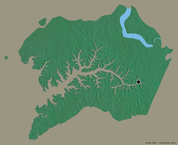ギニアビサウ地方のキナーラの形で その首都はしっかりとした色の背景に隔離されています 地形図 3Dレンダリング — ストック写真