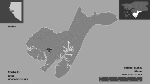 Форма Томбалі Регіон Гвінея Бісау Його Столиця Масштаб Відстаней Превью — стокове фото
