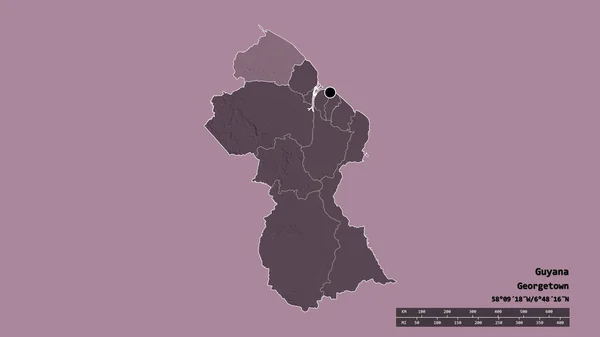 Forma Desnaturalizada Guyana Con Capital División Regional Principal Zona Separada — Foto de Stock