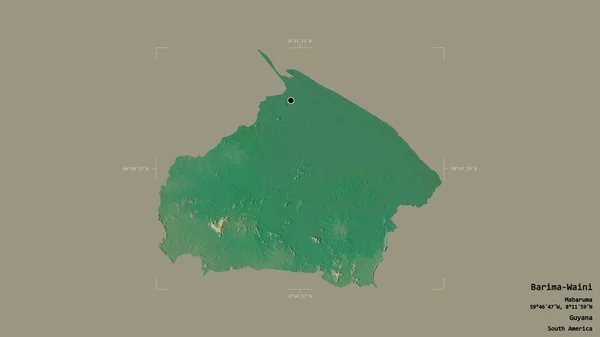 圭亚那区域的Barima Waini地区 在一个地理参照框的坚实背景下被隔离 地形浮雕图 3D渲染 — 图库照片