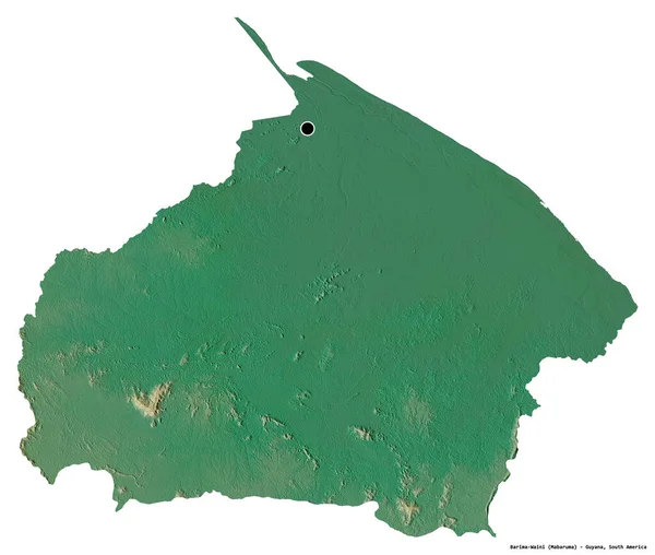 ガイアナの領域であるバリマ ワイニの形で その首都は白い背景に孤立しています 地形図 3Dレンダリング — ストック写真