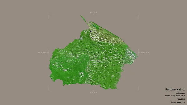 ガイアナの地域であるバリマ ワイニの地域は 洗練された境界線の箱の中にしっかりとした背景に隔離されています ラベル 衛星画像 3Dレンダリング — ストック写真