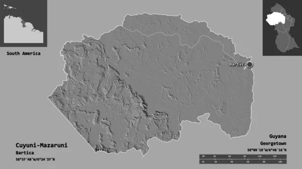 Shape Cuyuni Mazaruni Region Guyana Its Capital Distance Scale Previews — Stock Photo, Image