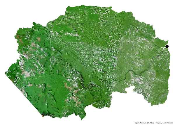 圭亚那地区Cuyuni Mazaruni的形状 其首都因白色背景而孤立 卫星图像 3D渲染 — 图库照片