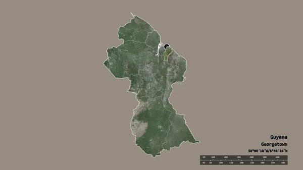 主要な地域部門と分離デメララ マハイカ地域とガイアナの荒廃した形 ラベル 衛星画像 3Dレンダリング — ストック写真