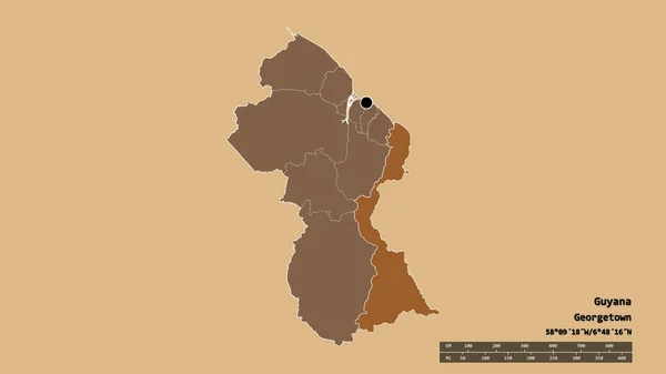 Forma Desnaturalizada Guyana Con Capital División Regional Principal Zona Separada — Foto de Stock