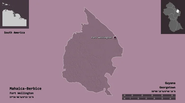 Kształt Mahaica Berbice Regionu Gujany Jej Stolicy Skala Odległości Zapowiedzi — Zdjęcie stockowe