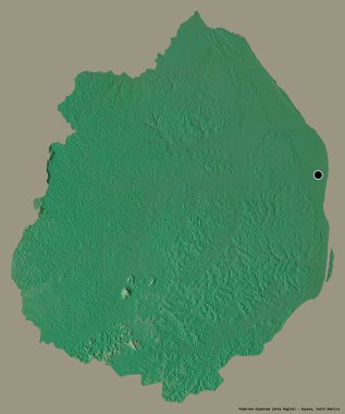 Pomeroon-Supenaam, Guyana bölgesi, başkenti katı renk arkaplanı ile izole edilmiştir. Topografik yardım haritası. 3B görüntüleme