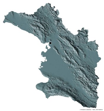 L 'Artibonite, Haiti Bölümü, başkenti beyaz arka planda izole edilmiş. Renkli yükseklik haritası. 3B görüntüleme