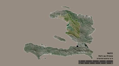 Başkenti, ana bölgesel bölümü ve ayrılmış L 'Artibonite bölgesiyle birlikte Haiti' nin deforme edilmiş şekli. Etiketler. Uydu görüntüleri. 3B görüntüleme