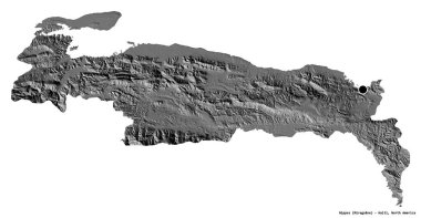 Beyaz arka planda başkenti izole edilmiş, Haiti Bölümü 'nden Nippes' in şekli. Çift seviyeli yükseklik haritası. 3B görüntüleme