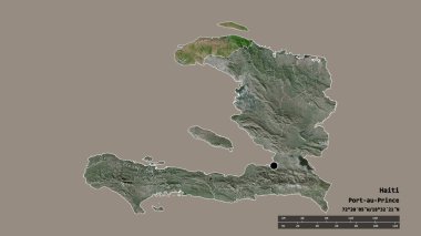 Başkenti, ana bölgesel bölümü ve ayrılmış Nord-Ouest bölgesiyle Haiti 'nin deforme edilmiş şekli. Etiketler. Uydu görüntüleri. 3B görüntüleme