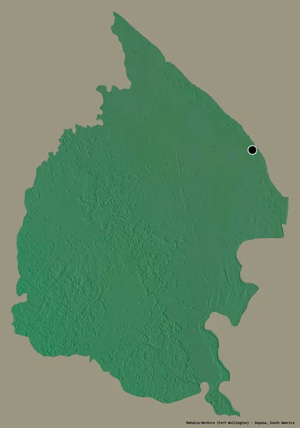 ガイアナ地方のマハイカ ベルビツェの形で その首都は固い色の背景に隔離されています 地形図 3Dレンダリング — ストック写真