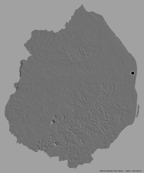 圭亚那地区Pomeroon Supenhan的形状 其首都以纯色背景隔离 Bilevel高程图 3D渲染 — 图库照片