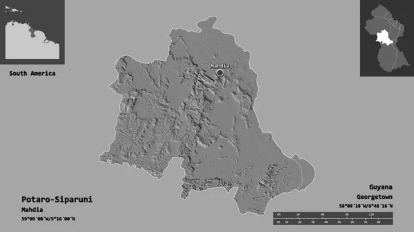 Form Von Potaro Siparuni Region Guyana Und Seiner Hauptstadt Entfernungsskala — Stockfoto