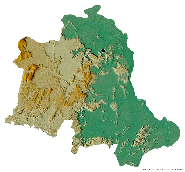 Kształt Potaro Siparuni Regionu Gujany Stolicą Odizolowaną Białym Tle Mapa — Zdjęcie stockowe