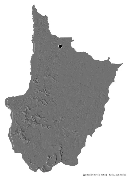 圭亚那地区上德梅拉拉 贝比斯的形状 其首都因白色背景而孤立 Bilevel高程图 3D渲染 — 图库照片