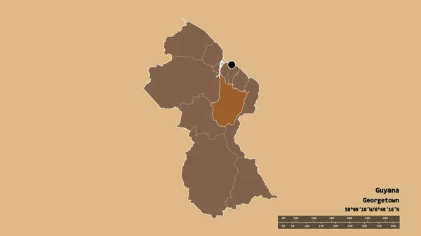 Forma Desnaturalizada Guyana Con Capital División Regional Principal Zona Separada — Foto de Stock