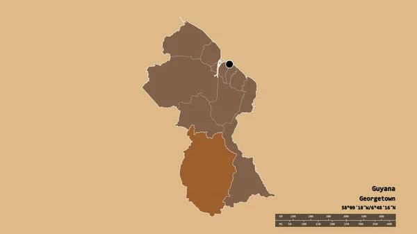 Desaturated Shape Guyana Its Capital Main Regional Division Separated Upper — Stock Photo, Image