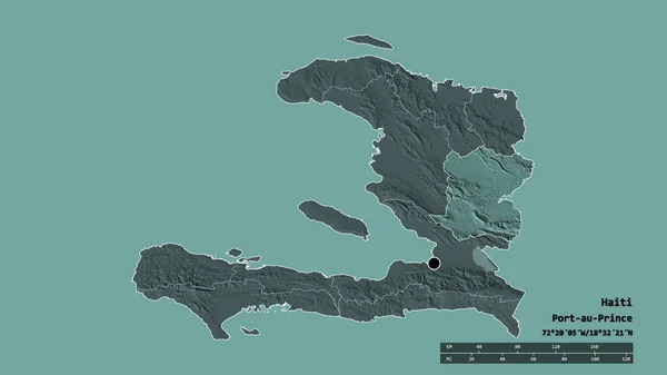Desaturated Shape Haiti Its Capital Main Regional Division Separated Centre — Stock Photo, Image