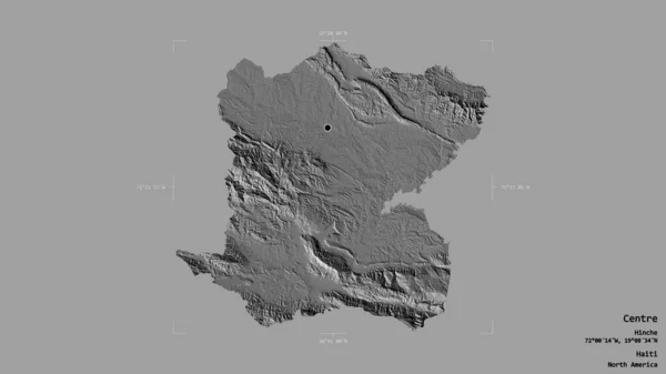 海地省中心地区 在一个地理参照框的坚实背景上被隔离 Bilevel高程图 3D渲染 — 图库照片