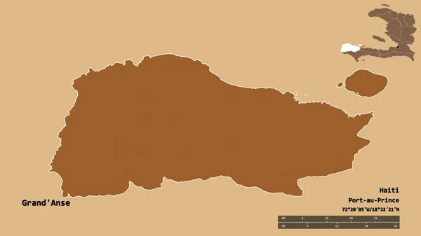 ハイチ省のグラン アンセの形で その首都はしっかりとした背景に孤立しています 距離スケール リージョンプレビュー およびラベル パターン化されたテクスチャの構成 3Dレンダリング — ストック写真
