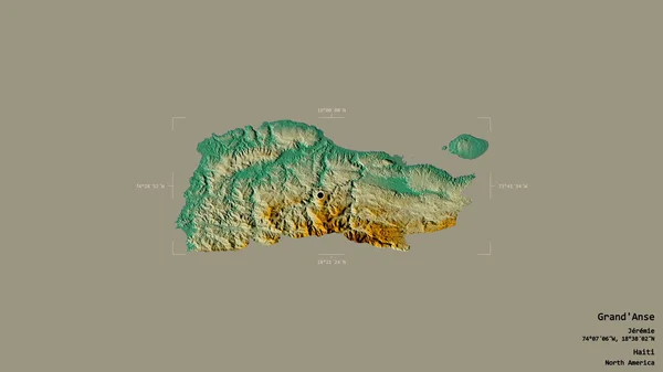 ハイチ省のグラン アンセ地域は 地理的に参照された境界線の箱の中にしっかりとした背景に隔離されています ラベル 地形図 3Dレンダリング — ストック写真