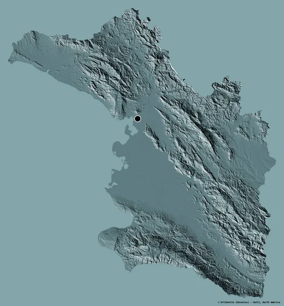 ハイチの省であるL Artiboniteの形は その首都をしっかりとした色の背景に隔離しています 色の標高マップ 3Dレンダリング — ストック写真