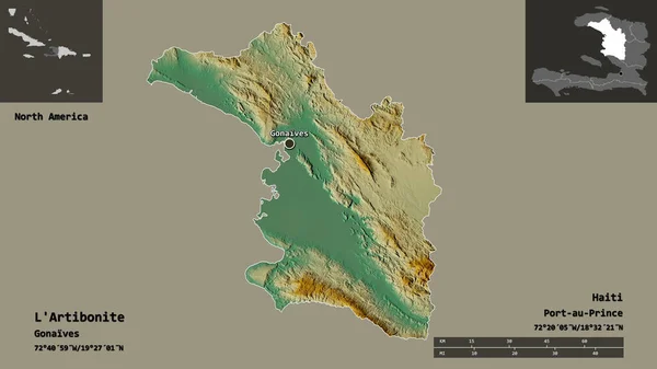 Forme Artibonite Département Haïti Capitale Échelle Distance Aperçus Étiquettes Carte — Photo