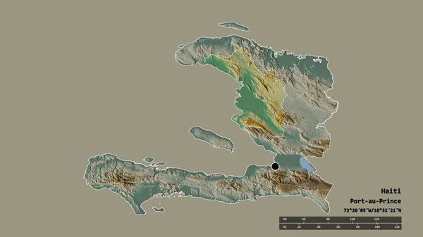 主要な地域部門と分離されたL Artibonite地域でハイチの荒廃した形 ラベル 地形図 3Dレンダリング — ストック写真