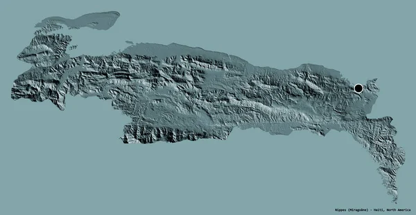 海地省尼普斯岛的形状 其首都以纯色背景隔离 彩色高程图 3D渲染 — 图库照片