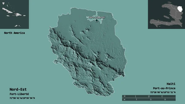 Form Nord Est Departementet Haiti Och Dess Huvudstad Avståndsskala Förhandsvisningar — Stockfoto