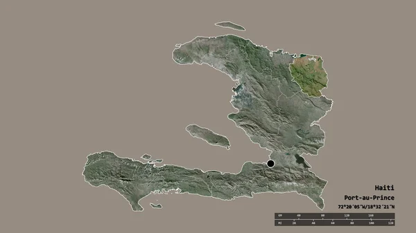 主要な地域部門 分離された北東地域でハイチの荒廃した形 ラベル 衛星画像 3Dレンダリング — ストック写真