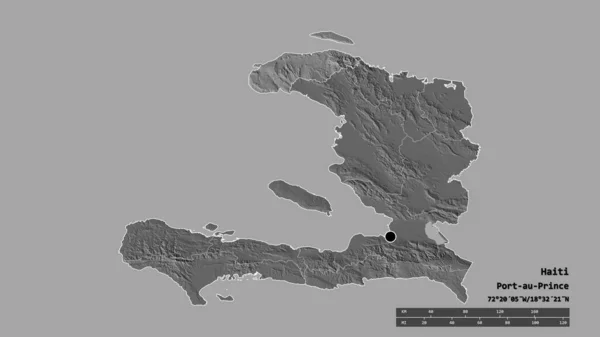 以首都 主要区域分部和分隔的西北部地区为首都的海地的绝望状态 Bilevel高程图 3D渲染 — 图库照片