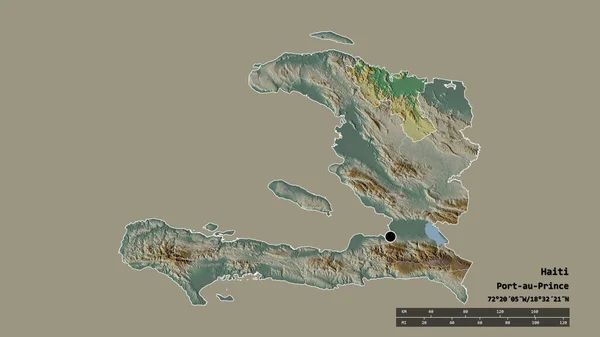 主要な地域部門と分離された北地域とハイチの荒廃した形 ラベル 地形図 3Dレンダリング — ストック写真