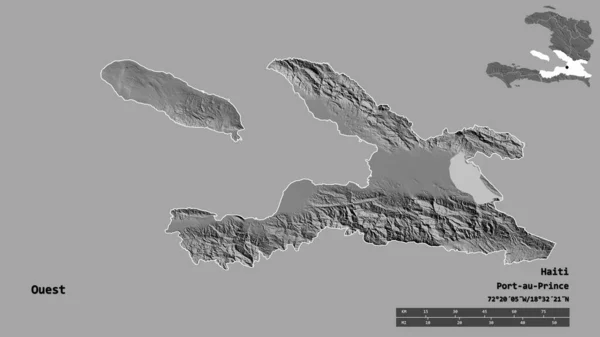 Shape Ouest Departemen Haiti Dengan Ibukotanya Terisolasi Dengan Latar Belakang — Stok Foto