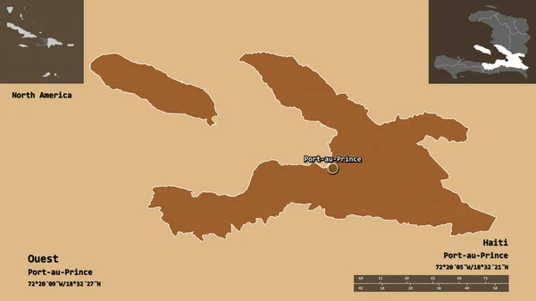 Form Ouest Departementet Haiti Och Dess Huvudstad Avståndsskala Förhandsvisningar Och — Stockfoto