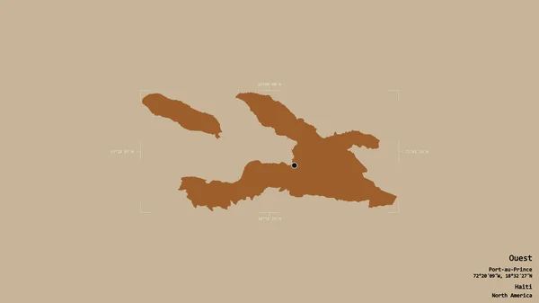 Obszar Ouest Departament Haiti Odizolowany Solidnym Tle Georeferencyjnej Skrzynce Granicznej — Zdjęcie stockowe