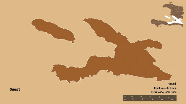 Форма Уест Департамент Гаїті Столицею Ізольованою Твердому Тлі Масштаб Відстаней — стокове фото