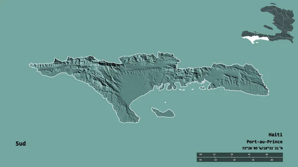 Form Sud Departementet Haiti Med Sin Huvudstad Isolerad Solid Bakgrund — Stockfoto