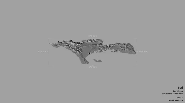 海地省南部的一个地区 在一个地理参照框的坚实背景下被隔离 Bilevel高程图 3D渲染 — 图库照片