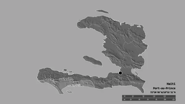 主要地域部門 分離されたスード地域でハイチの荒廃した形 ラベル 標高マップ 3Dレンダリング — ストック写真