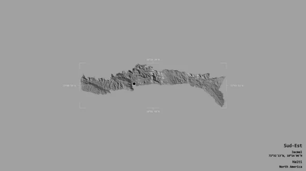 海地省东南地区 在一个地理参照框的坚实背景上被隔离 Bilevel高程图 3D渲染 — 图库照片