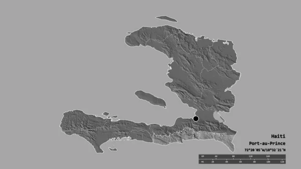 主要な地域部門と分離されたサド イースト地域でハイチの荒廃した形 ラベル 標高マップ 3Dレンダリング — ストック写真