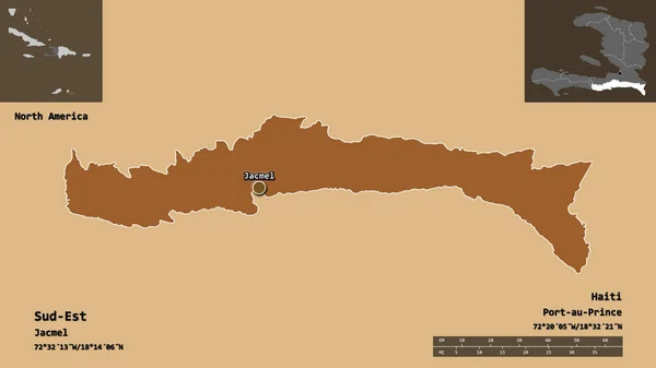 Form Sud Est Departementet Haiti Och Dess Huvudstad Avståndsskala Förhandsvisningar — Stockfoto