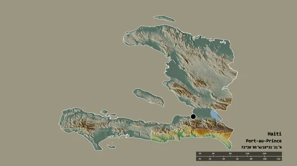 Desaturated Shape Haiti Its Capital Main Regional Division Separated Sud — Stock Photo, Image