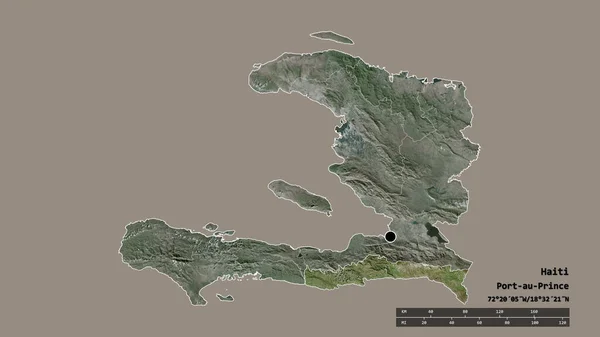 主要な地域部門と分離されたサド イースト地域でハイチの荒廃した形 ラベル 衛星画像 3Dレンダリング — ストック写真